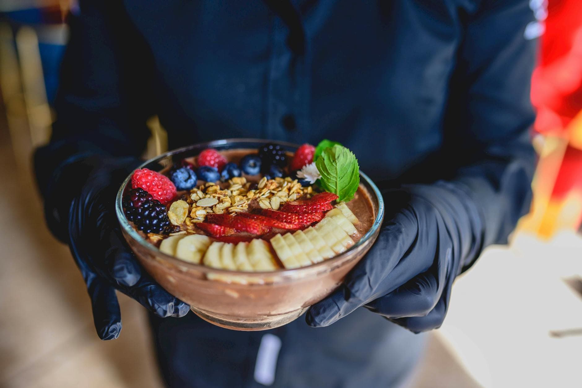 Acai bowl topped with fruit