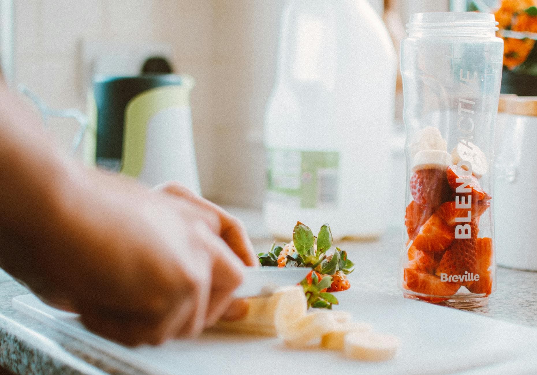 Fresh fruit being blended