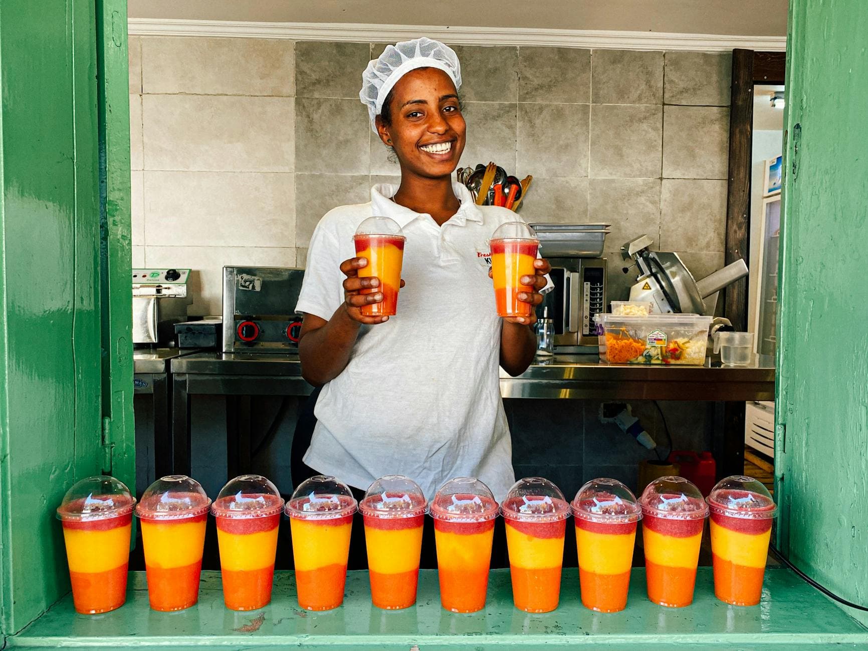 Smoothie bar counter with fresh fruit